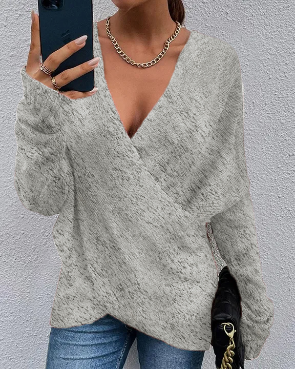 Solid Overlay V Neck Sweater-Pinkami