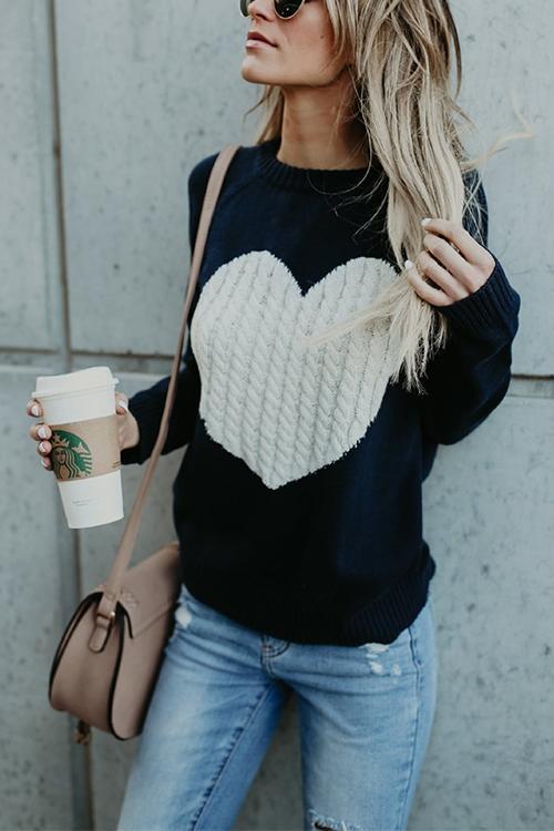 Cute Heart Jewel Sweater-Pinkami