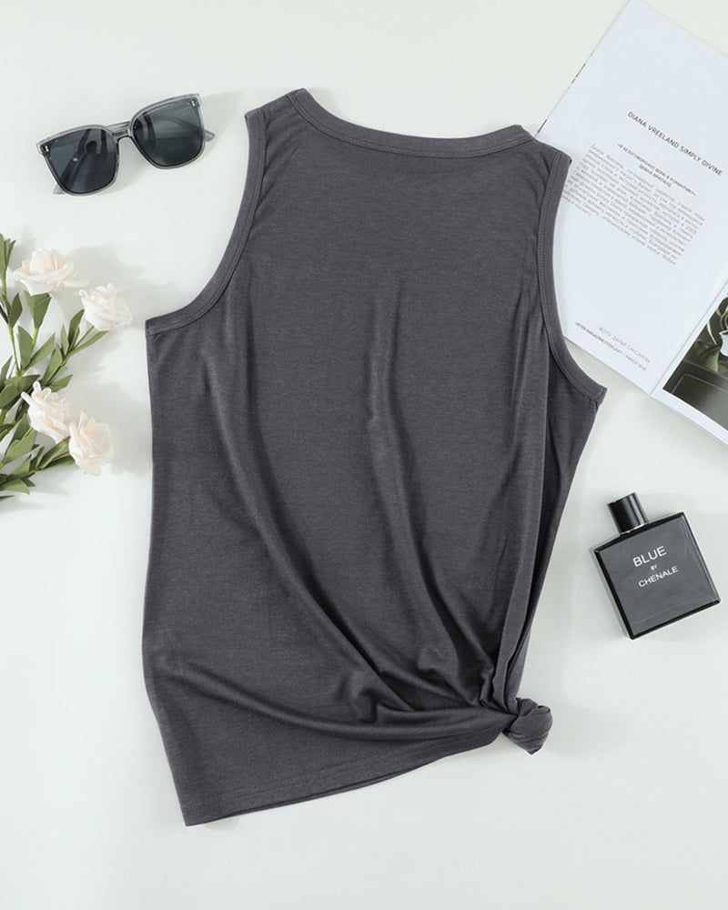 Letter Print Round Neck Tank Top-Pinkami