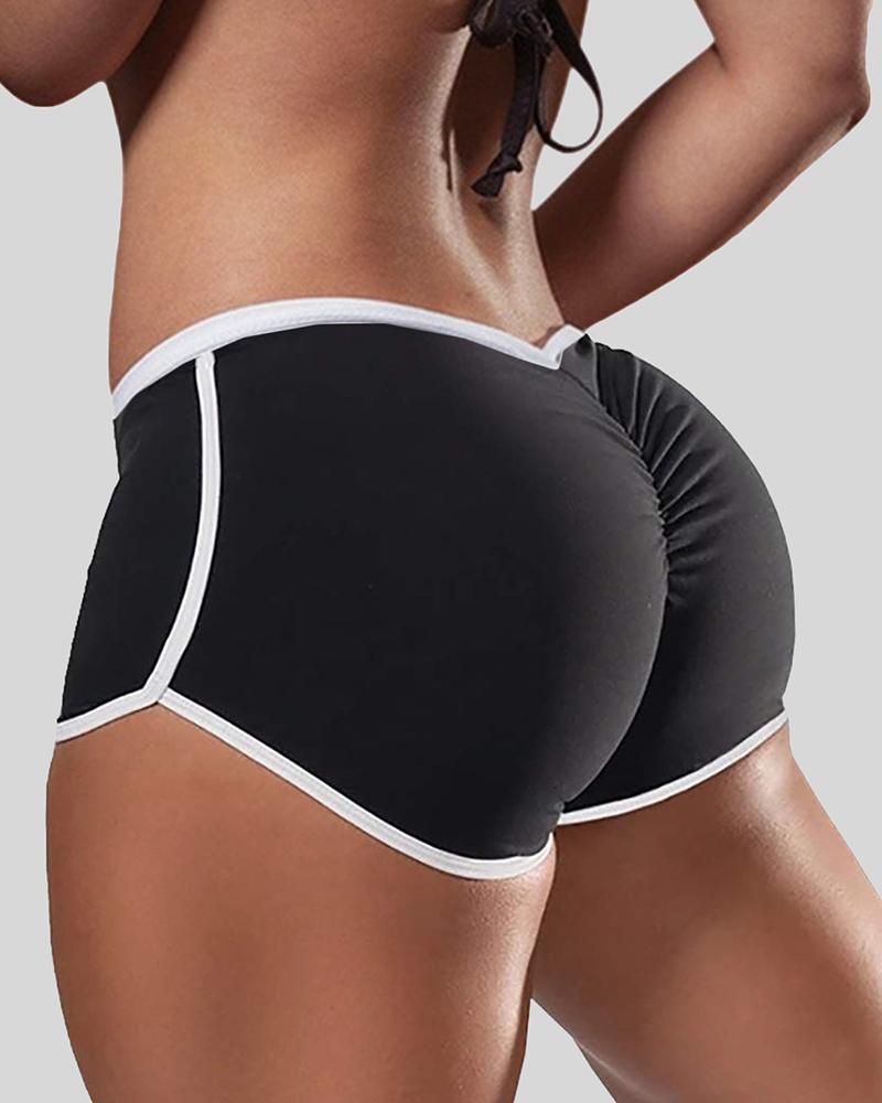 Solid Contrast Binding Ruched Shorts-Pinkami