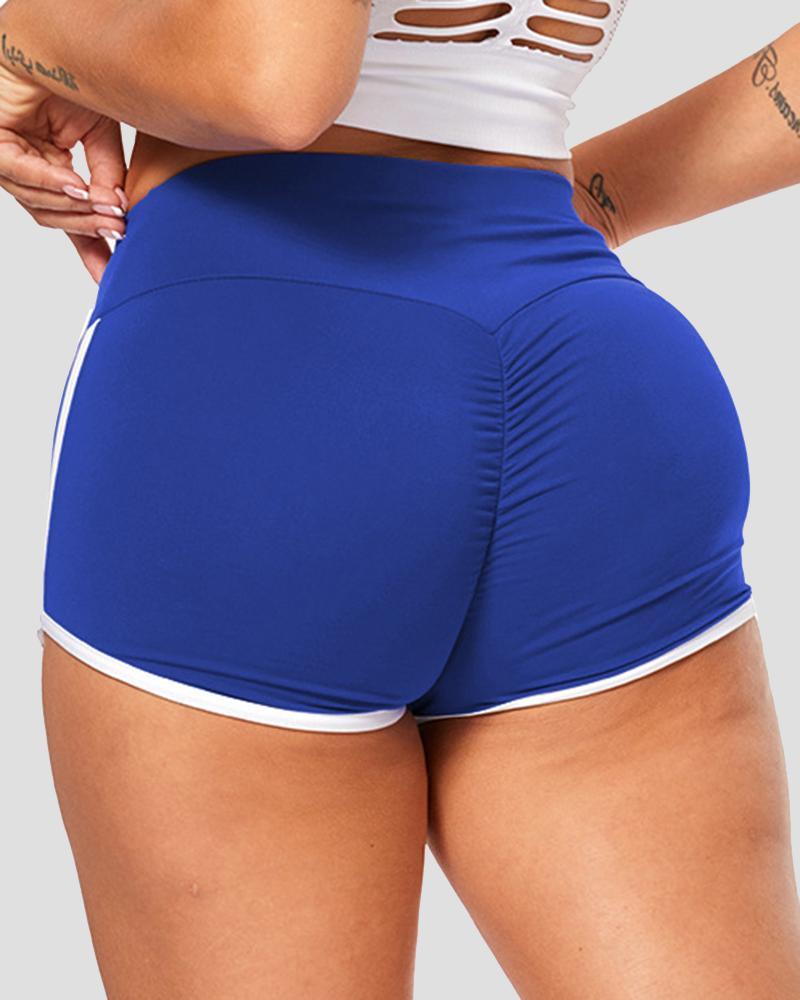 Contrast Binding Scrunch Butt Sports Shorts-Pinkami