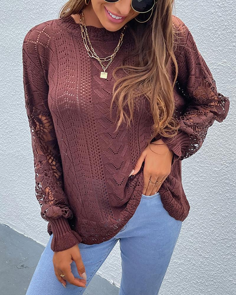 Floral Lace Pointelle Knit Sweater