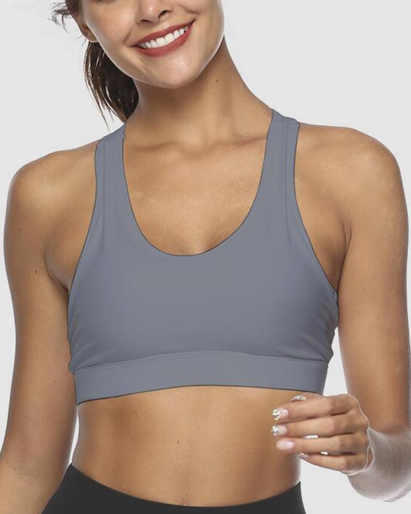 Pocket Decor Cutout Racerback Sports Bra-Pinkami