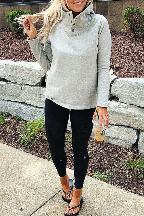 High Collar Loose Button Hoodie-Pinkami