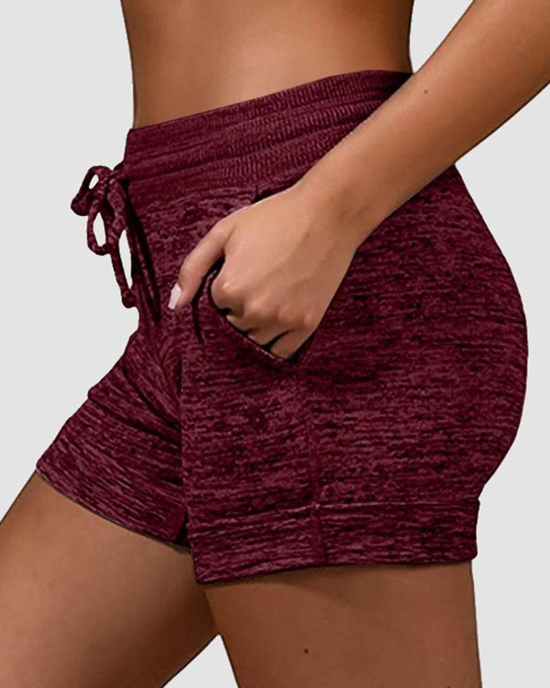 Space Dye Drawstring Waist Slant Pocket Sports Shorts-Pinkami