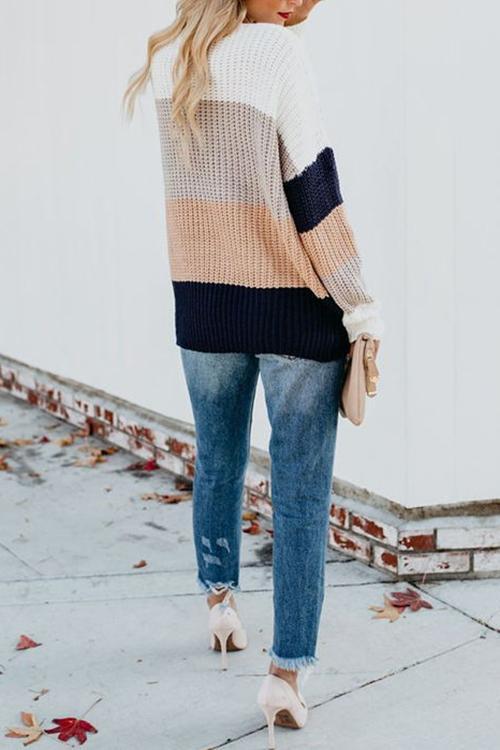 Striped Loose Multi-color Sweater-Pinkami