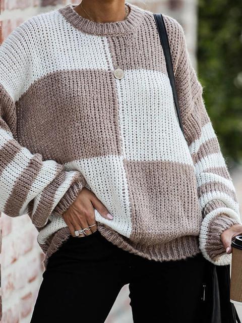 Color Block Striped Stitched Sweater-Pinkami