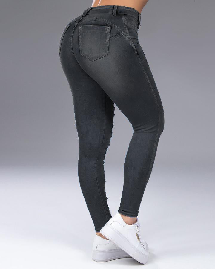 Women Distressed Butt Lifting Skinny Jeans-Pinkami