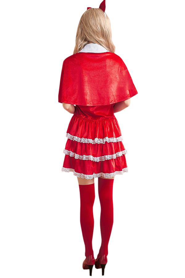 Womens Cute Lace Tube Backless Cape Christmas Santa Costume Red-Pinkami