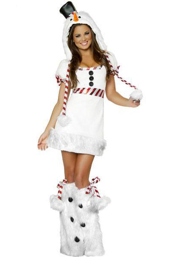 Women Sexy White Snowman Olaf Christmas Costume-Pinkami
