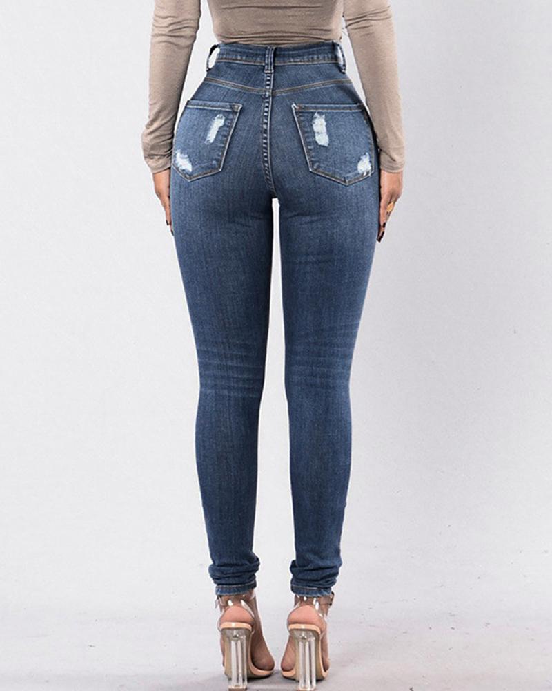 Women Ripped Destroyed High Waist Skinny Jeans-Pinkami