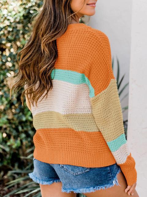 Color Block Round Neck Sweater-Pinkami