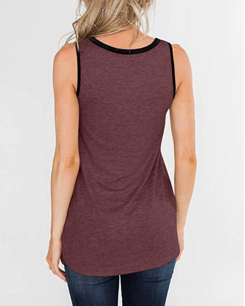 Leopard Contrast Binding Tank Top-Pinkami