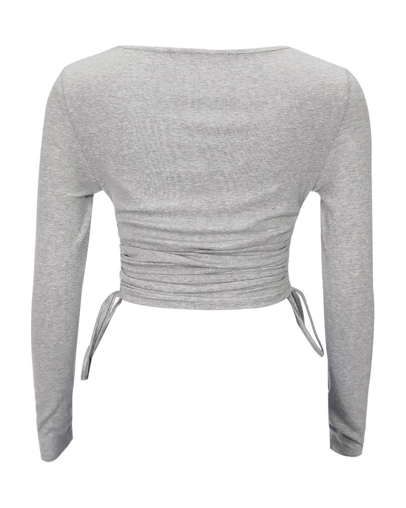 Scoop Neck Drawstring Side Bodycon Sweater