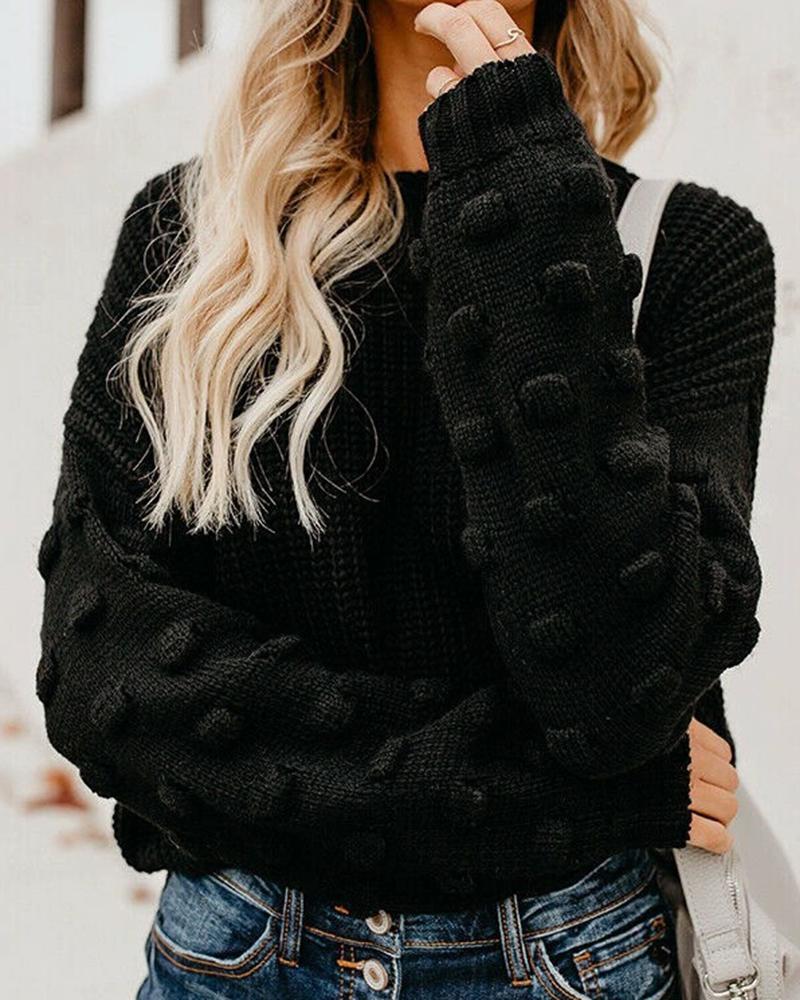 Popcorn Knit Lantern Sleeve Drop Sleeve Sweater-Pinkami