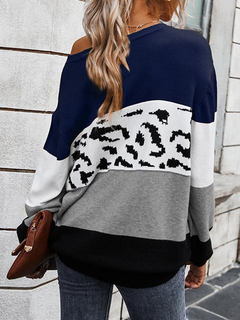 Color Block Leopard Patchwork Sweater-Pinkami