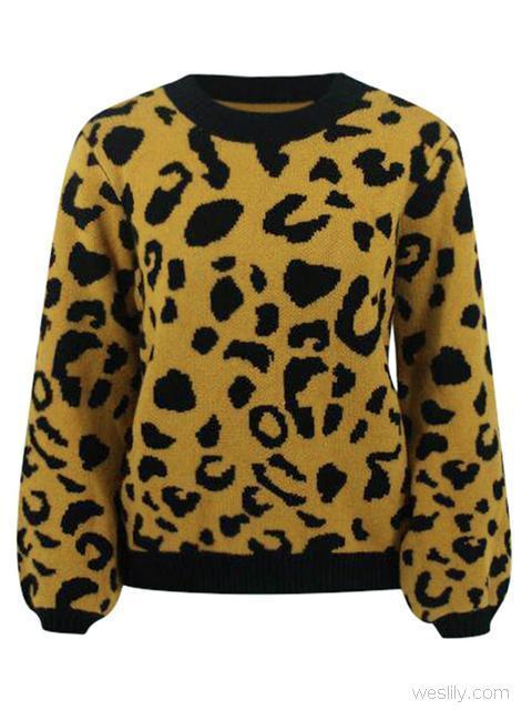 Leopard Pattern Casual Sweater-Pinkami