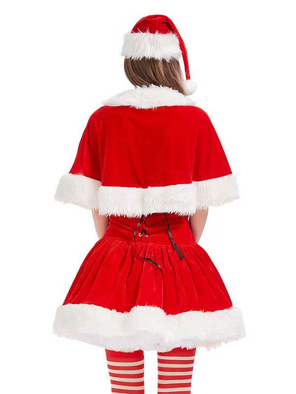 Mrs Claus Costume Cute Santa Dress Womens Christmas Cloak Skirt-Pinkami