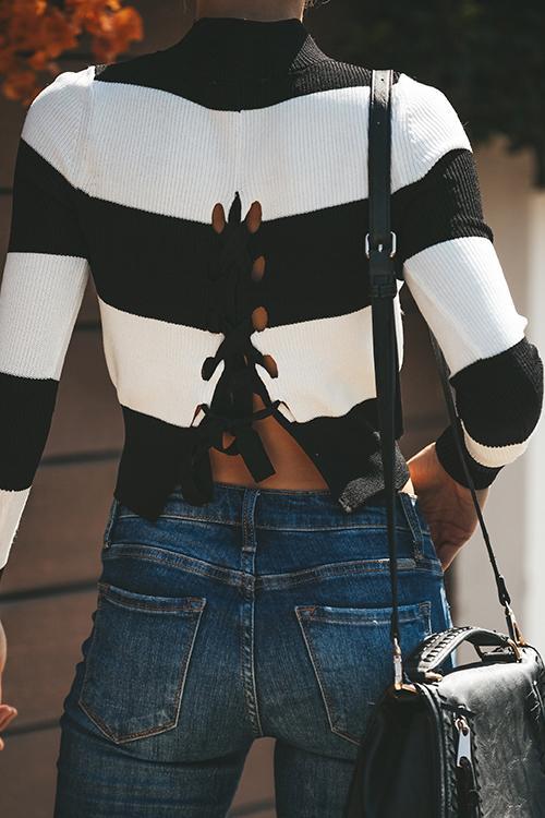 BLAISE Lace-up Back Sweater-Pinkami