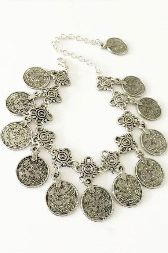 Silver Ancient Coins Anklet Chain-Pinkami