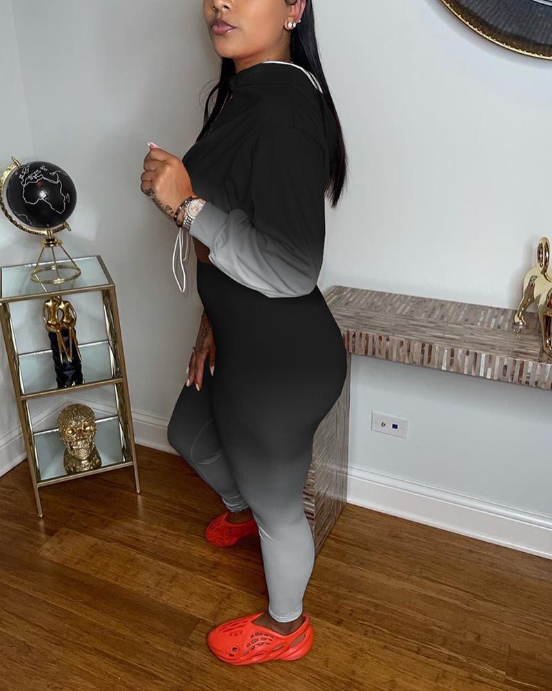 Ombre Drawstring Detail Hoodie & Pants Set-Pinkami