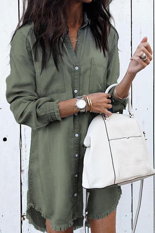 Torn edge buckle design denim jacket-Pinkami