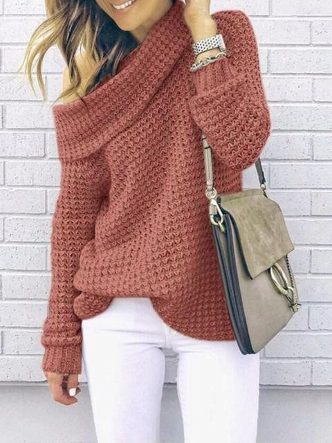 Solid Color Turtleneck Knitted Sweater-Pinkami