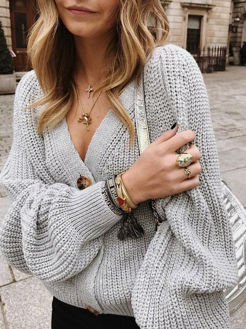 Button Knitted Loose Sweater Cardigan-Pinkami