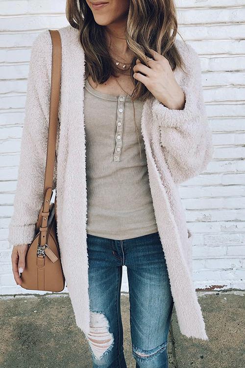 Plush Pocket Velvet Padded Cardigan-Pinkami