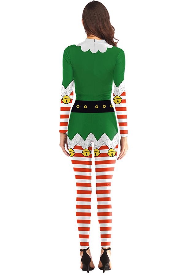 Fancy Adult Christmas Santa Bodysuit Costume Green-Pinkami