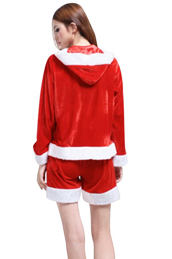Deluxe Lovely Hooded Fur Trim Christmas Santa Costume Red-Pinkami