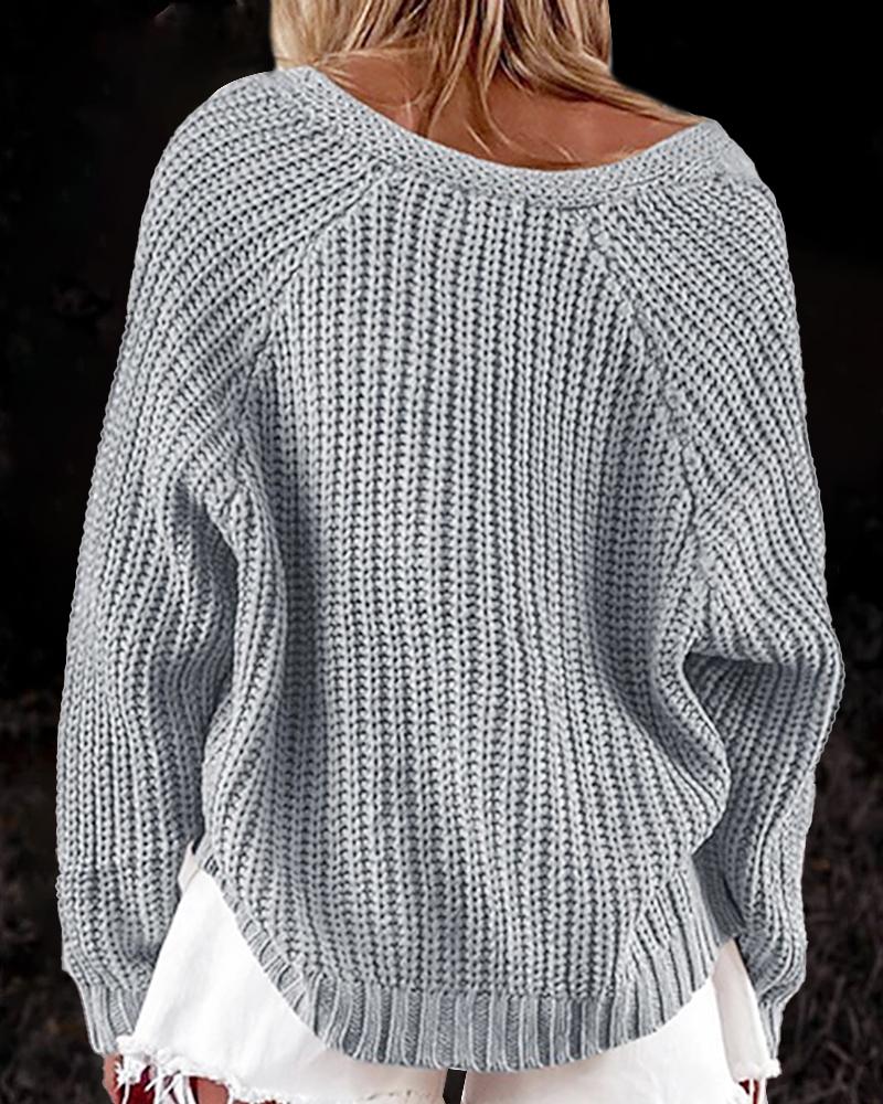 Solid Cable Knit Button Front Sweater