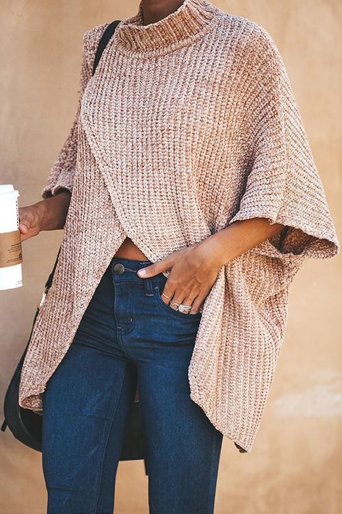 Split Ferrule Irregular Sweater-Pinkami