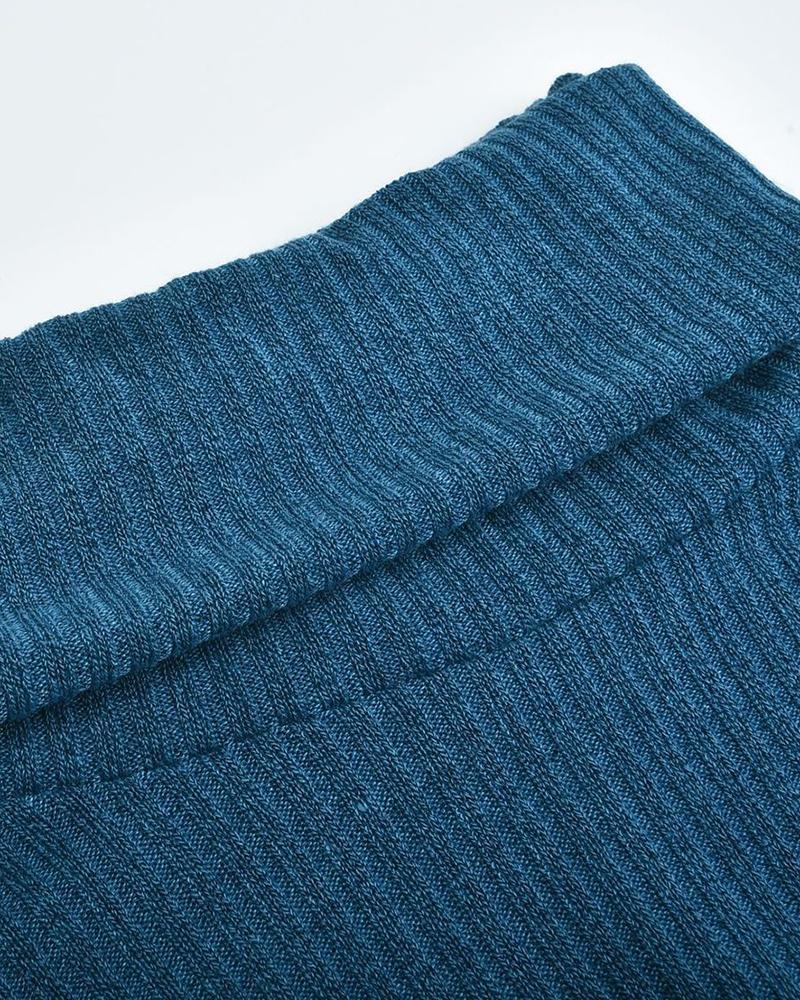 Solid Button Detail Ribbed High Neck Sweater-Pinkami