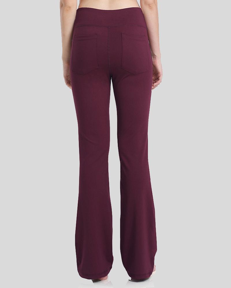 Pocket Detail Flare Leg High Waist Sports Pants For Women-Pinkami