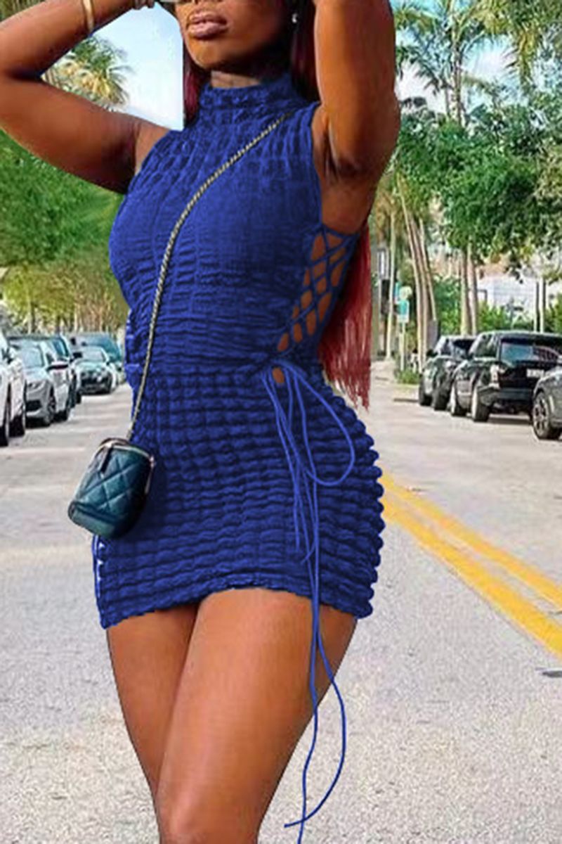 Smocked Lace Up Side Bodycon Dress