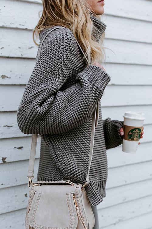 Solid Color Commuter Turtleneck Sweater Female-Pinkami