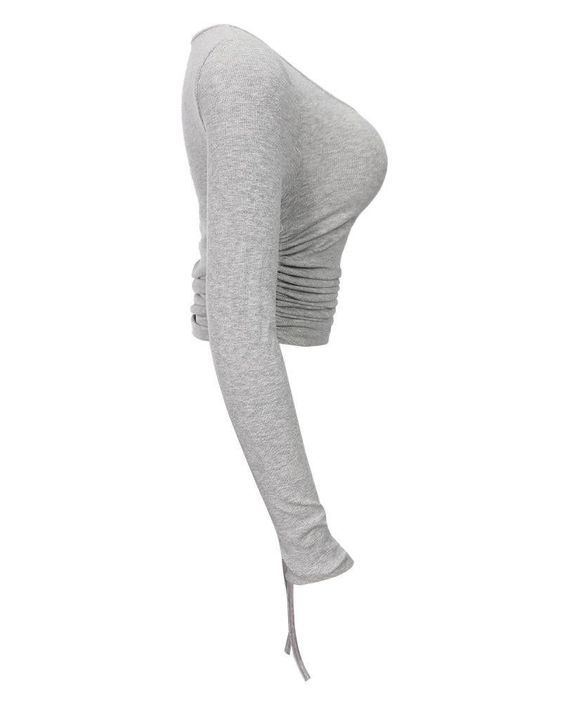Scoop Neck Drawstring Side Bodycon Sweater