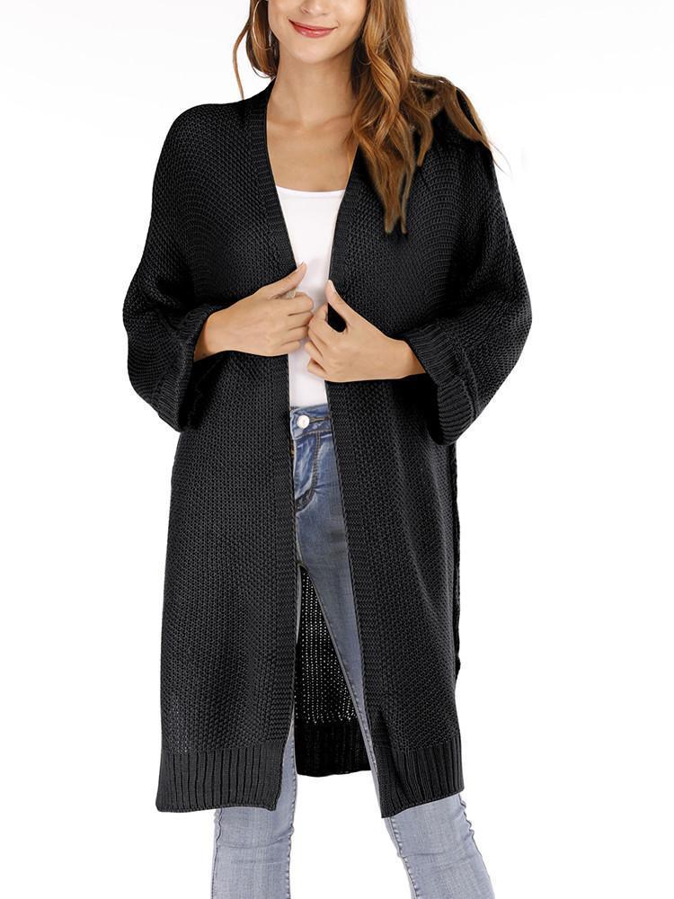 Loose Bat-sleeve Solid Color Cardigan-Pinkami