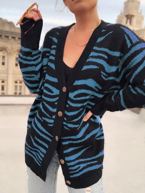 Zebra Pattern Button Knit Cardigan Coat-Pinkami