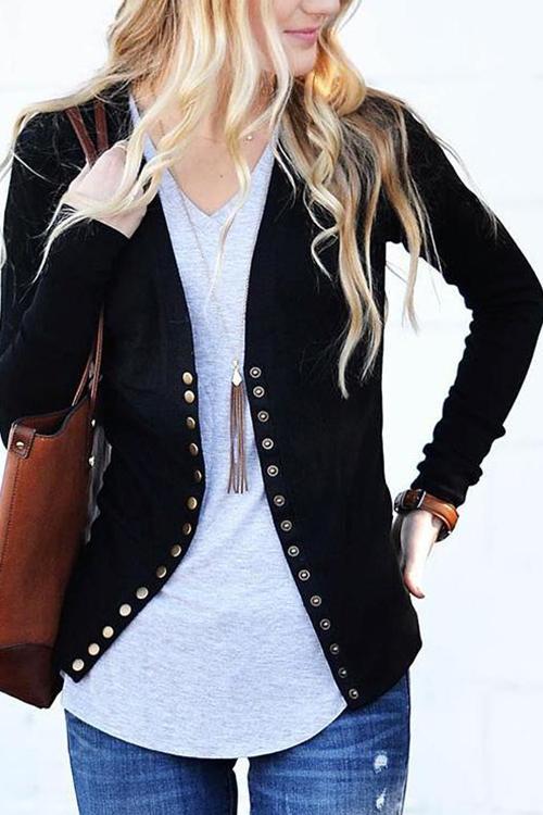 Design V-neck Long-sleeved Button Cardigan-Pinkami