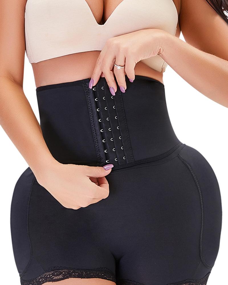 Floral Lace Hook And Eye Butt Lifting High Waist Shapewear Shorts-Pinkami