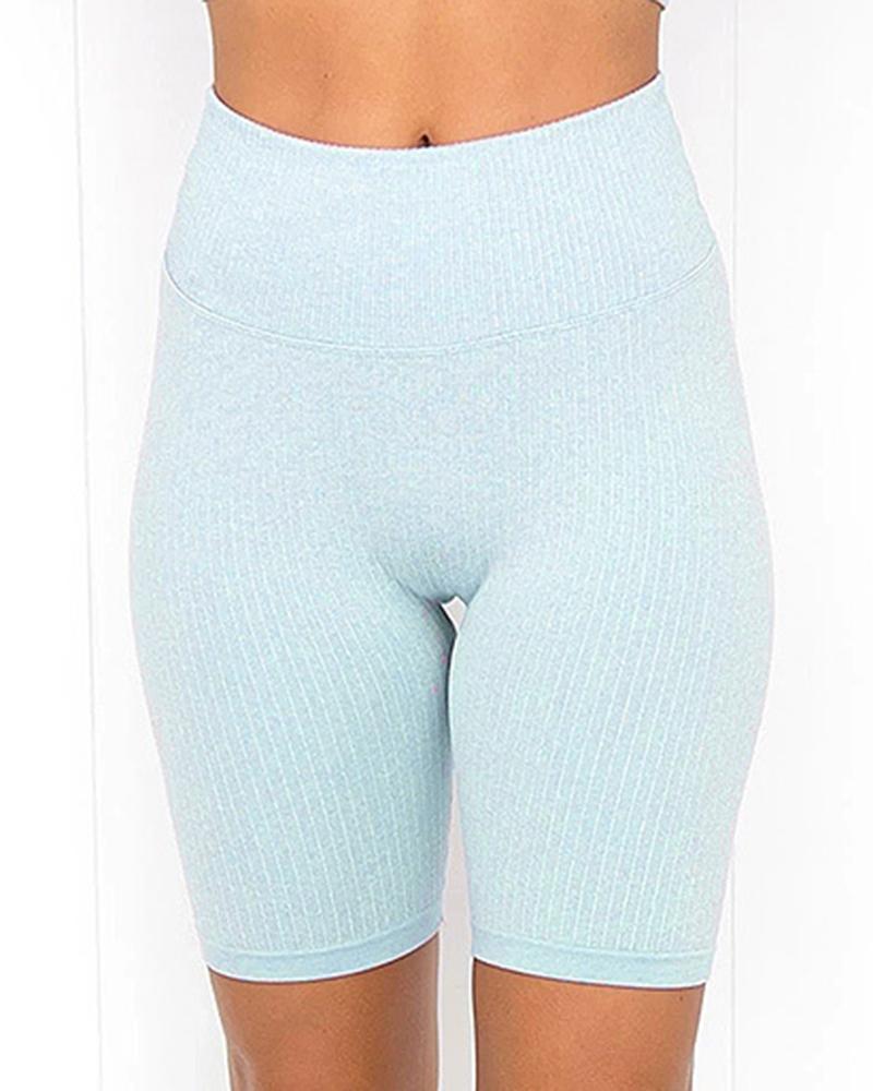 Rib-knit Wide Waistband Butt Lifting Sports Shorts-Pinkami