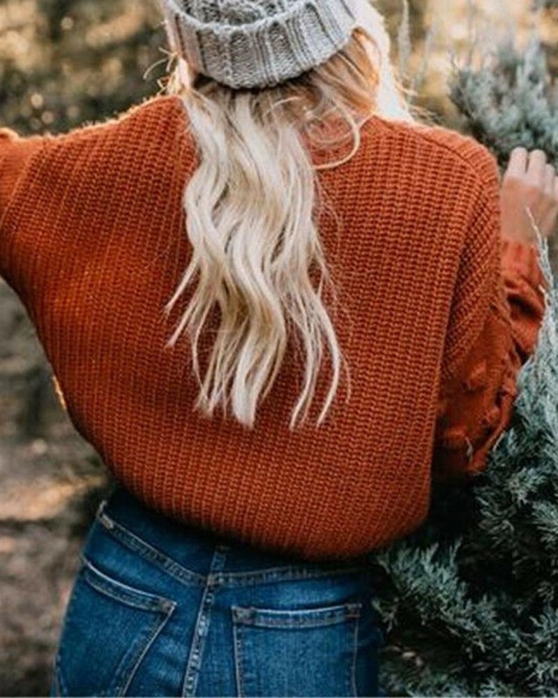 Popcorn Knit Lantern Sleeve Drop Sleeve Sweater-Pinkami