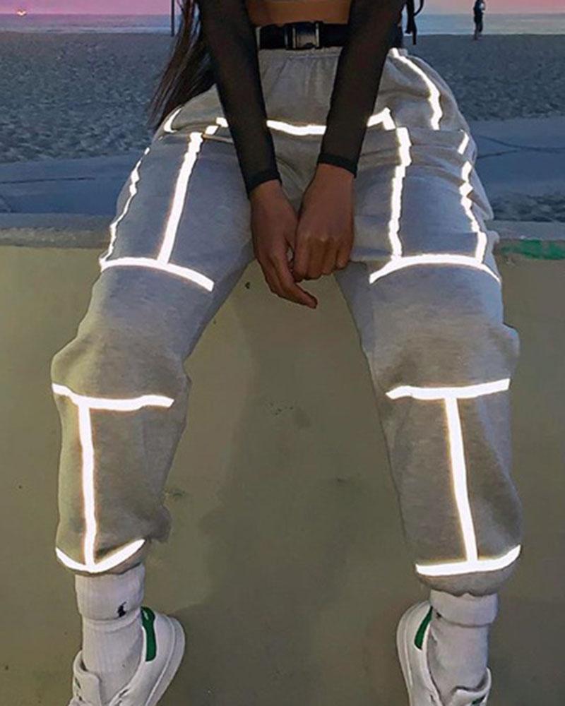 Contrast Binding Pocket Decor High Waist Sports Pants With Belt For Women-Pinkami