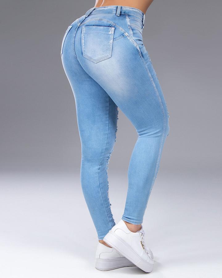 Women Distressed Butt Lifting Skinny Jeans-Pinkami