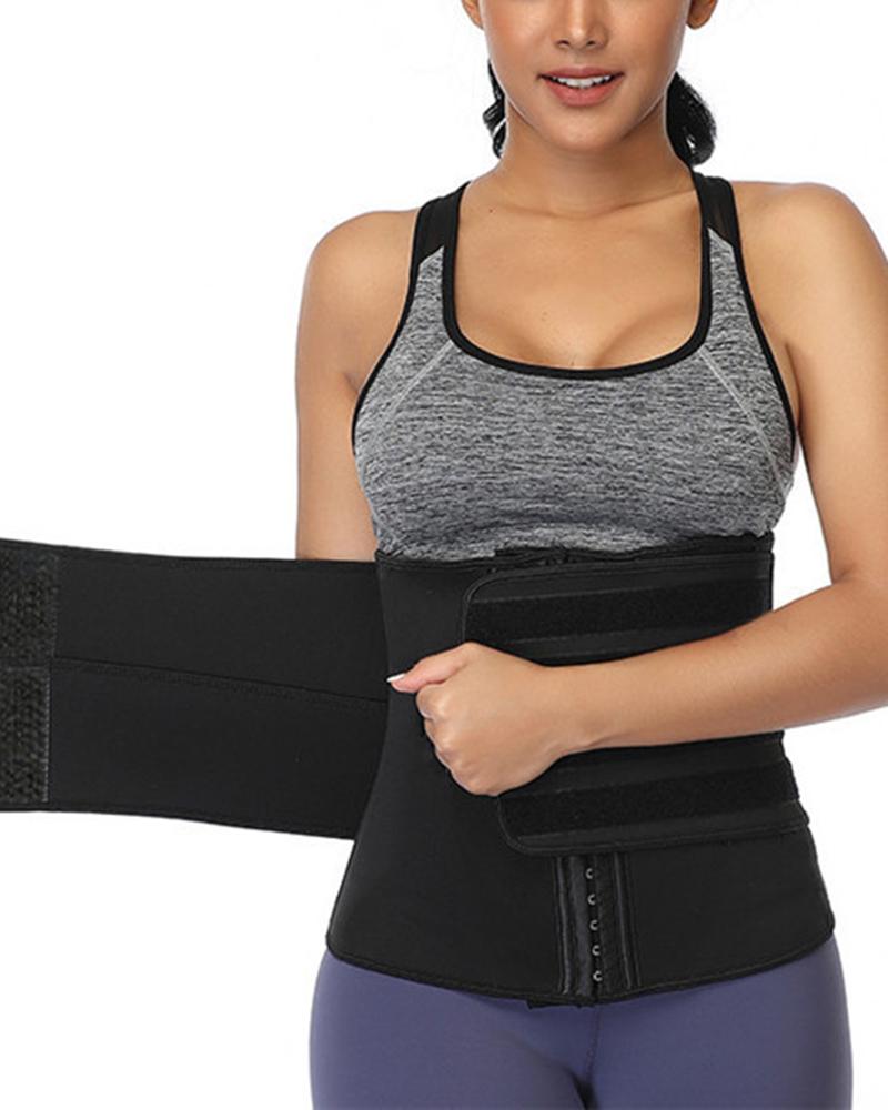 Colorblock Steel Bone Double Velcro Closures Body Shaper Wrap Corset-Pinkami