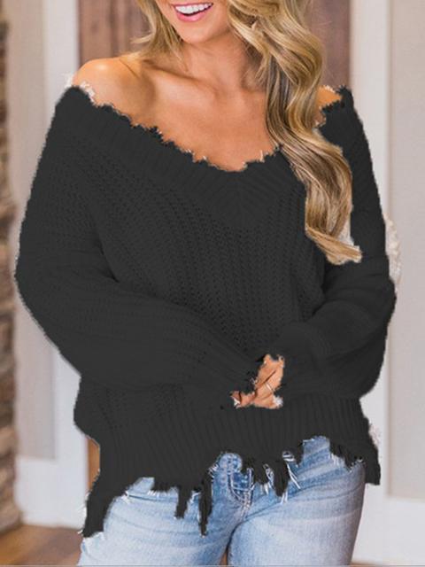 Solid Color V-neck Knitted Short Sweater-Pinkami