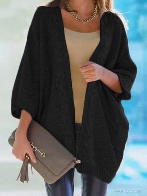Bat Sleeve Knitted Sweater Cardigan-Pinkami