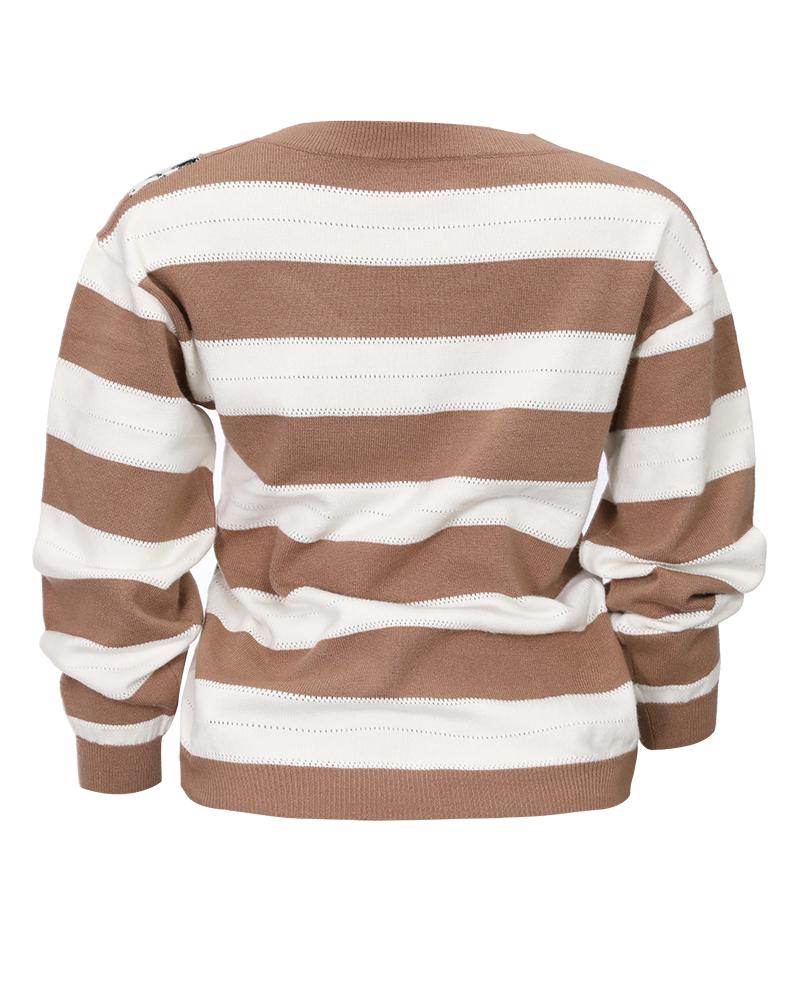 Leopard Print Drop Shoulder V Neck Sweater-Pinkami